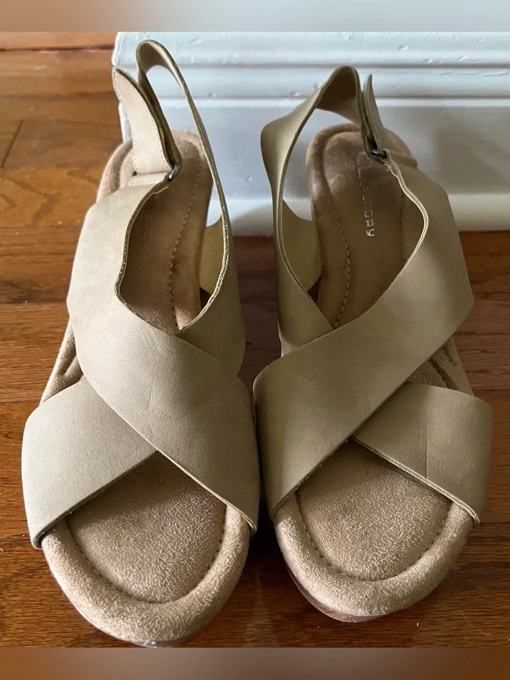 Womens Neutral Cork Wedge Sandals - Slingback Platform
